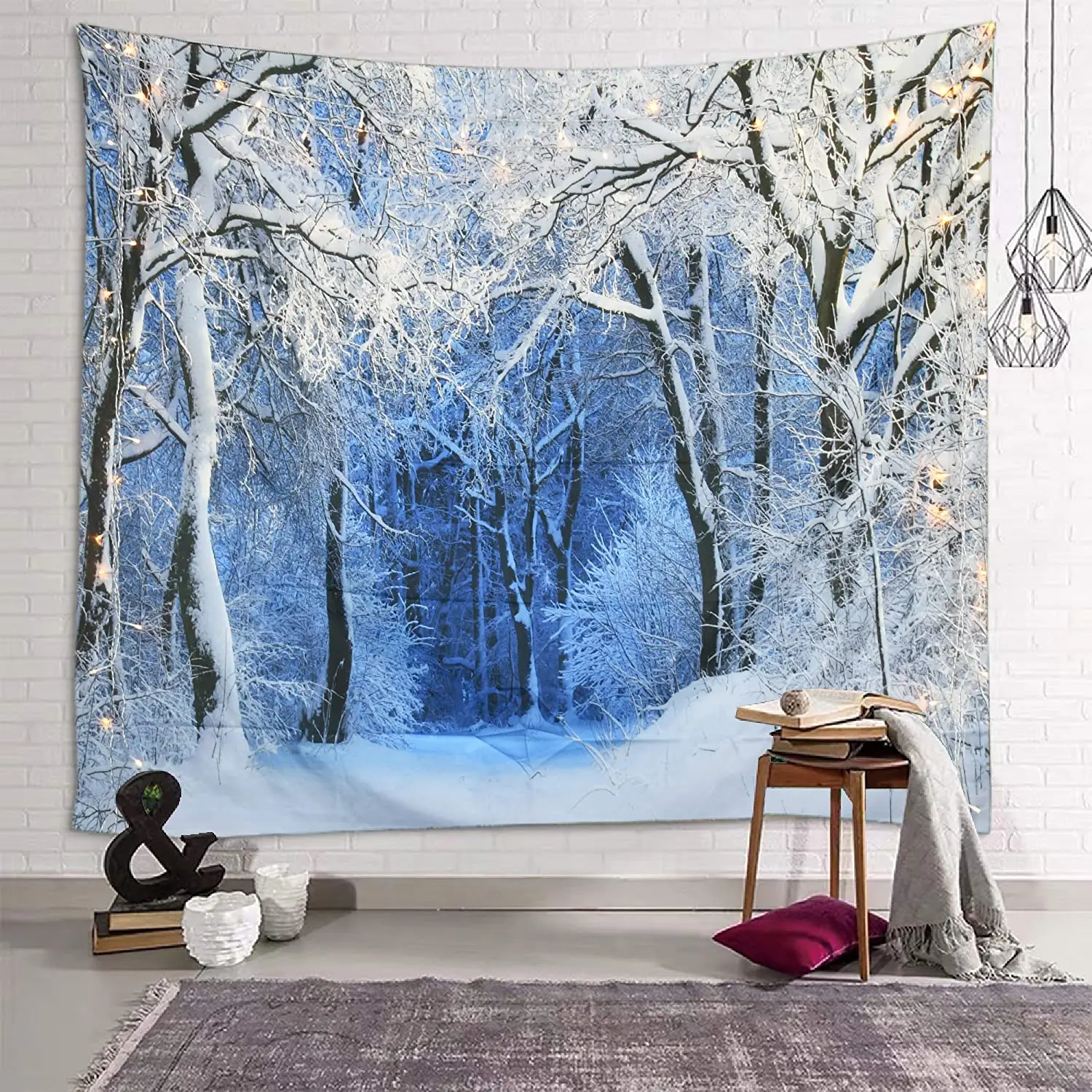 Home Gym Decor - Christmas Tapestry Wall Hanging Nature White