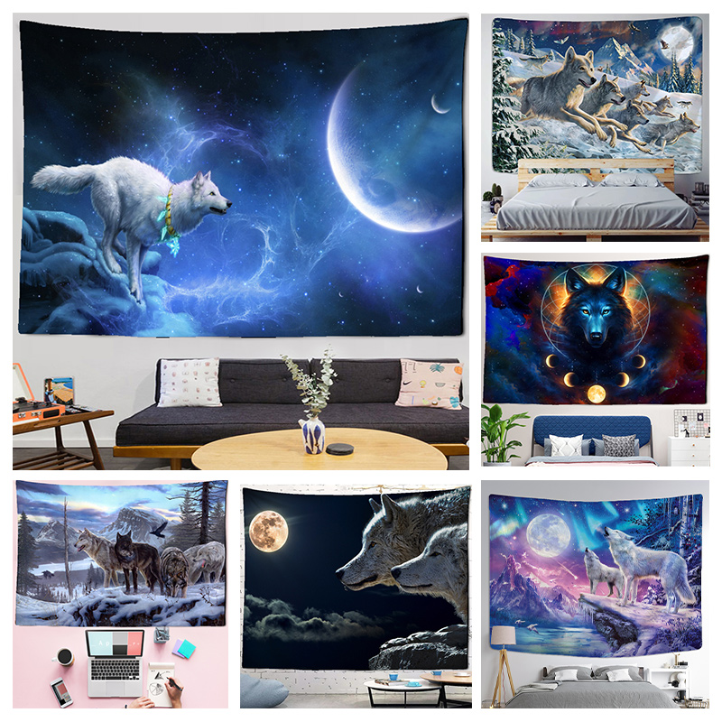 Fantasy wolf tapestry wall han - Home Gym Decor 评论和价格